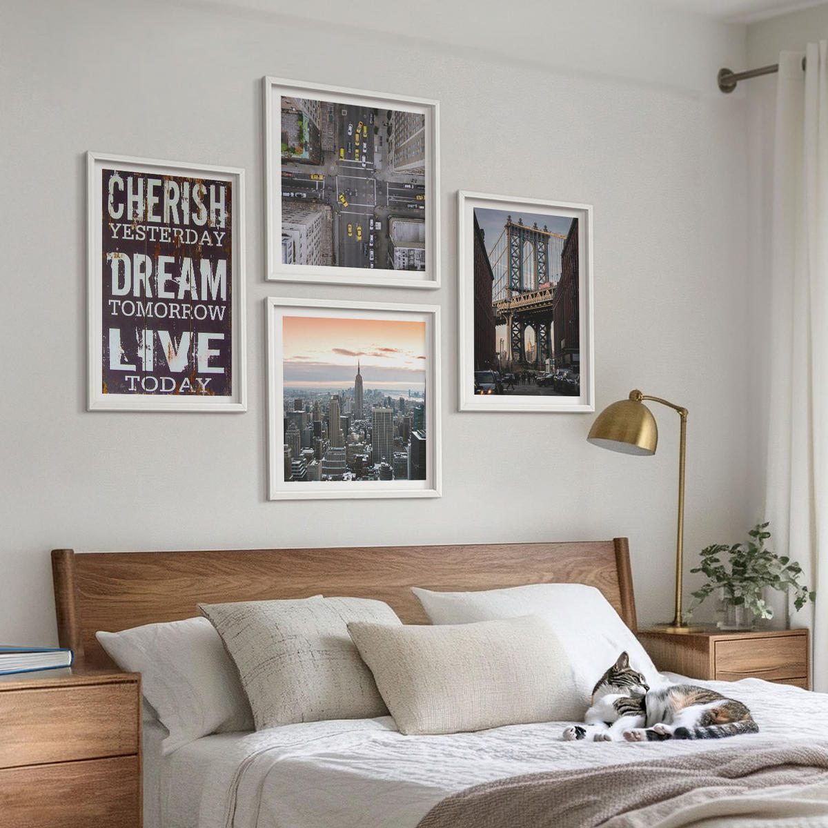WANDBILDER 4er-Set - 50x50 cm & 40x60 cm Weißer Rahmen - Zitat über New Yorker Landschaften - Weiß, Kunststoff (50/50cm) - ArtPrintCave