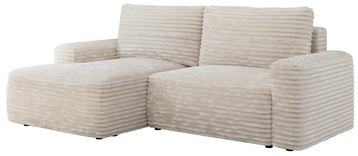 ECKSOFA BELLUNO L Creme Cord - Links - Creme/Schwarz, Textil (144/233cm) - MKS