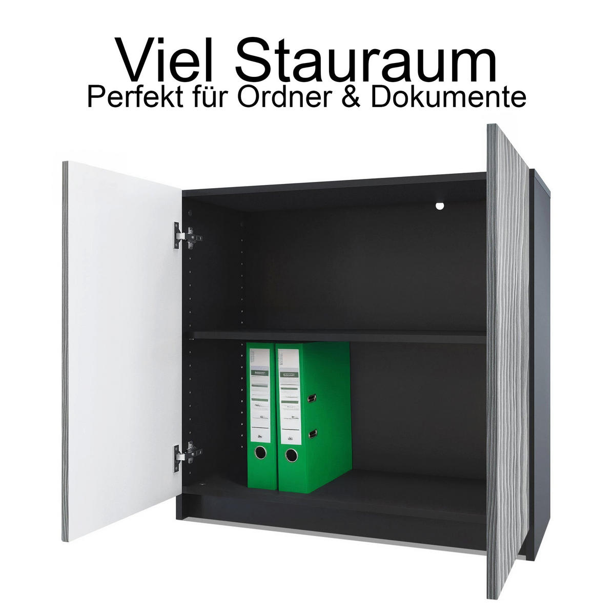KOMMODE Elona, Büroschrank mit Soft-Close & Push-to-Open, Aktenschrank, Home Office & Büro, Schwarz/Weiß matt (82 x 78 x 37 cm) - Weiß, Holzwerkstoff (82/78/37cm) - InnoFurn