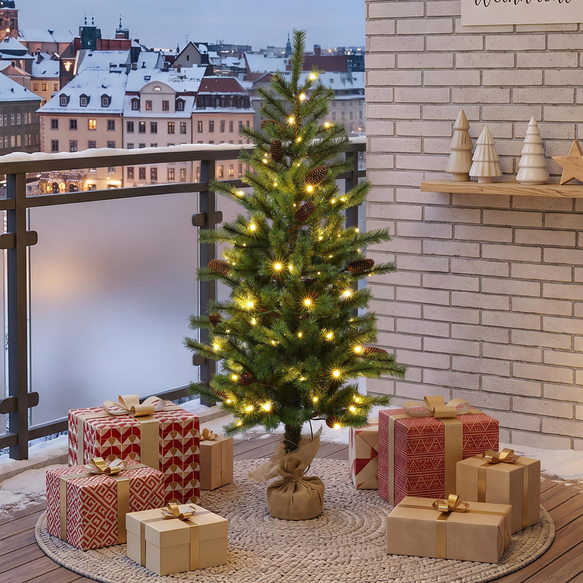 WEIHNACHTSBAUM 138 cm mit 80 LEDs, Kiefern-Optik, Grün - Grün, Kunststoff (138cm) - Hometopia