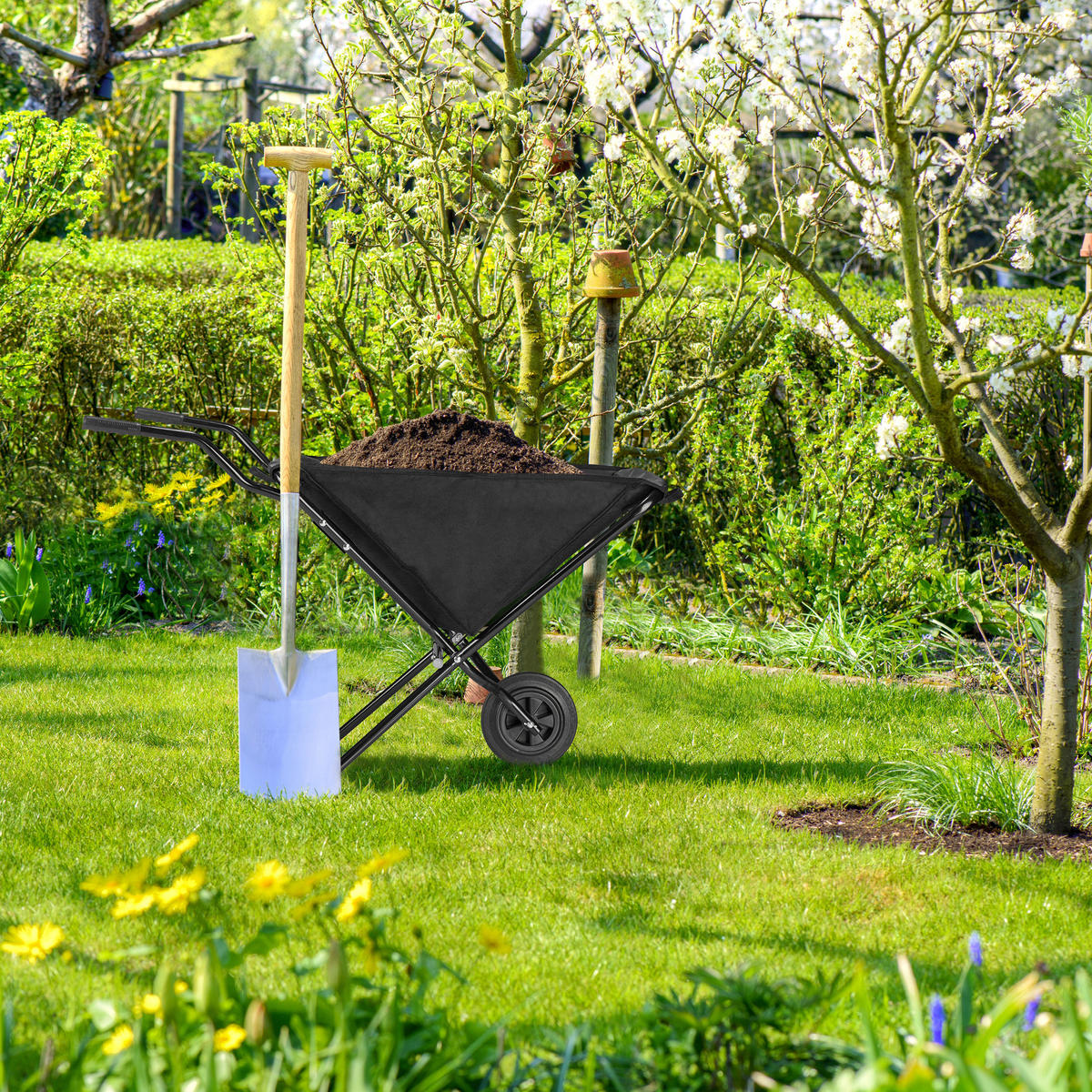 FALTSCHUBKARRE - Schwarz, Kunststoff/Textil (112/70/67cm) - Relaxdays