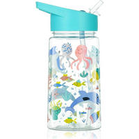 TRINKFLASCHE Kinder mit Strohhalm 450 ml Blau Hai - Multicolor, Kunststoff (7.5/7.5cm)