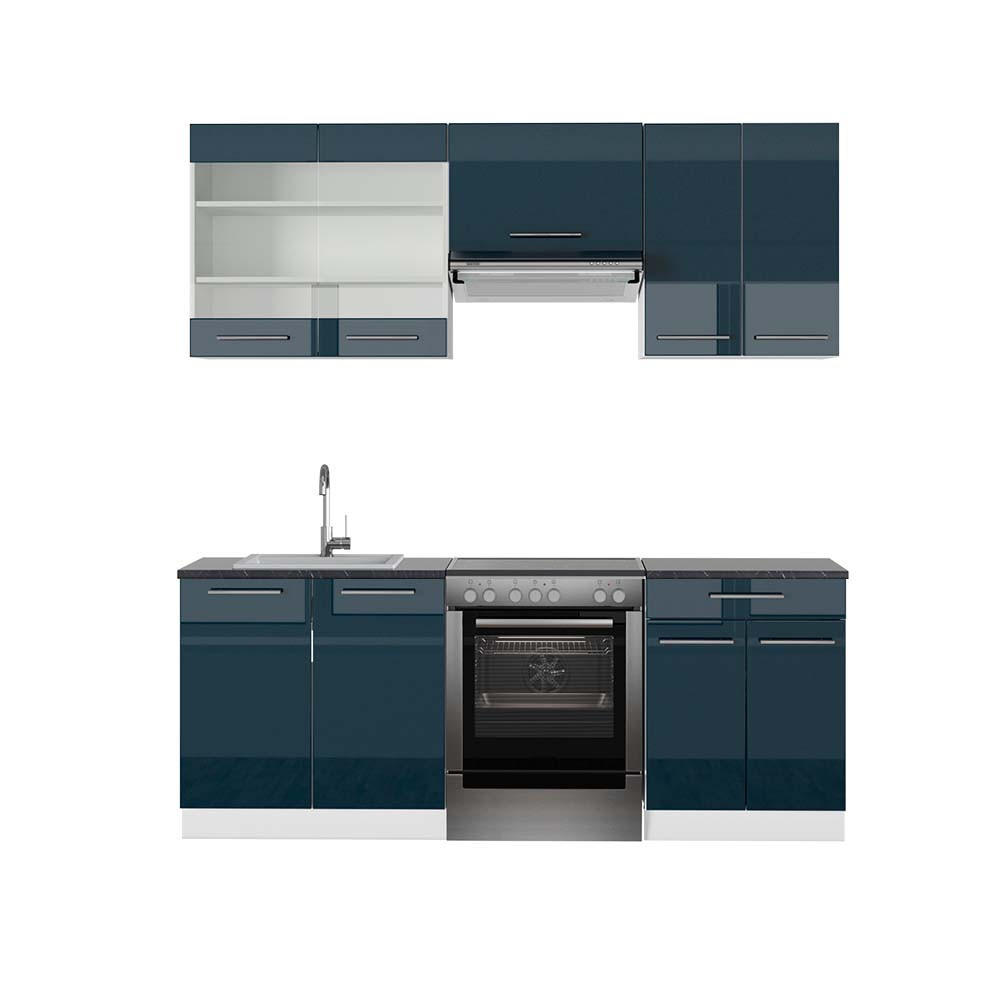 KÜCHENZEILE Fame-Line Dunkelblau Hochglanz/Weiß 200 cm AP Anthrazit - Dunkelblau/Weiß, Holzwerkstoff (200/81.6/60cm) - Vicco
