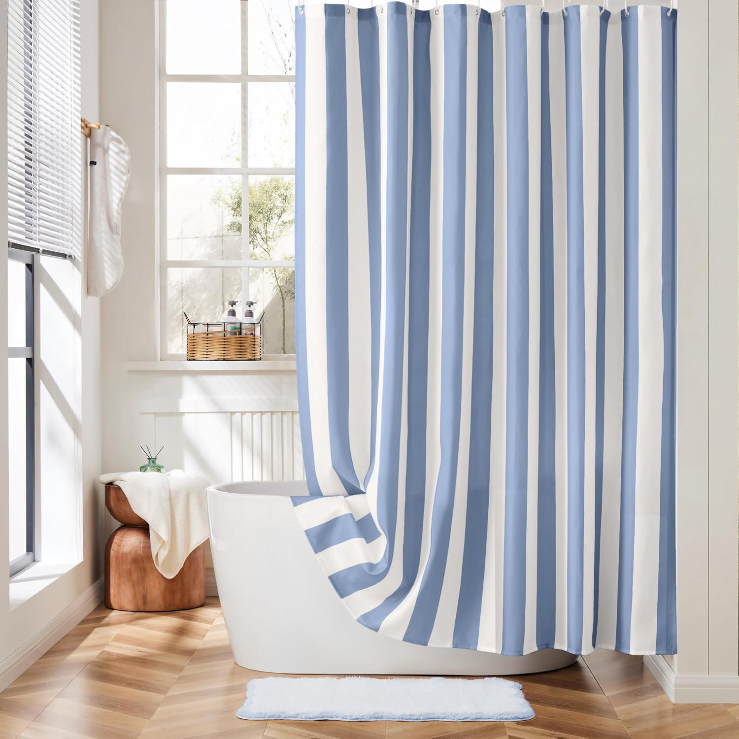 DUSCHVORHANG, blau-weiß gestreiftes Muster, 180 x 180 cm - Blau, Textil (180/180cm)