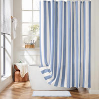 DUSCHVORHANG, blau-weiß gestreiftes Muster, 180 x 180 cm - Blau, Textil (180/180cm)