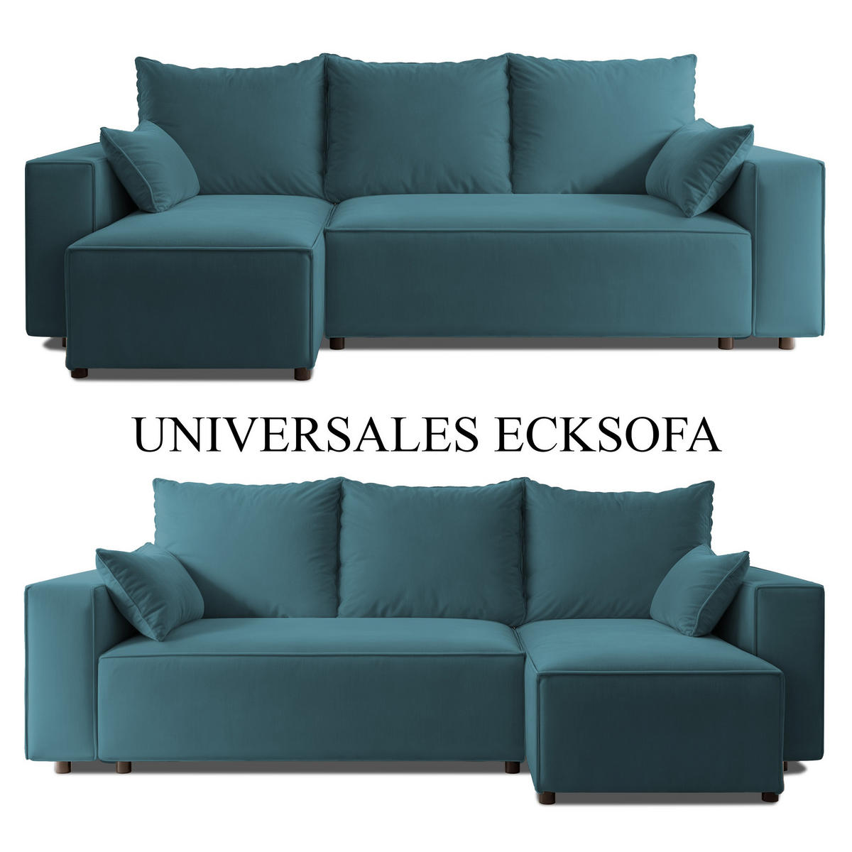 ECKSOFA Tobi mit Bettkasten und Schlaffunktion, L-Form, Velourstoff, Universal - Türkis, Holzwerkstoff (246/145cm) - 4ALL HOME
