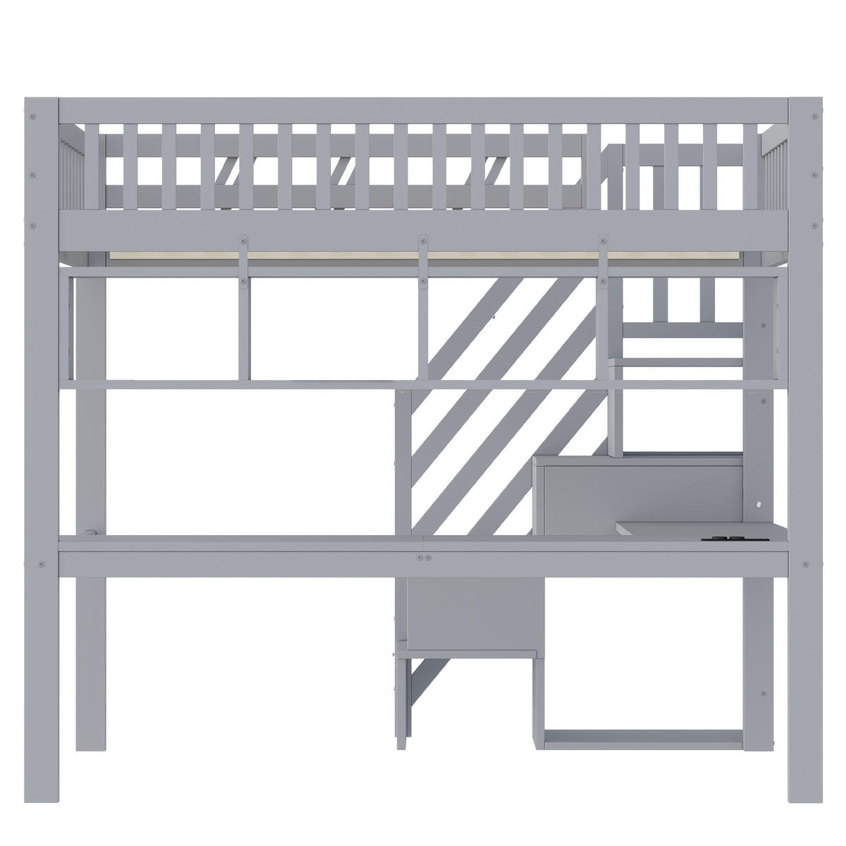 HOCHBETT 140/200 cm mit Stauraumtreppe und Schreibtisch, DE-01497, in Grau - Grau, Holzwerkstoff (140/200cm) - ComfortXL