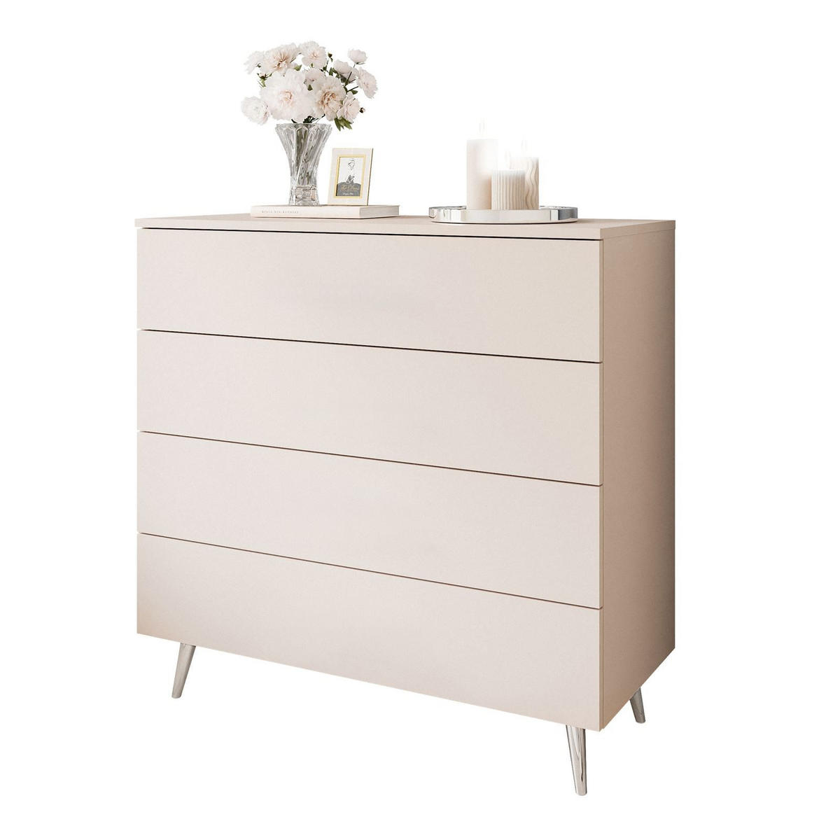 KOMMODE AURA KASCHMIR 4S mit Schubladen Silberne Beine - Kaschmir/Silberfarben, Holzwerkstoff (95/90/40cm) - Lookway