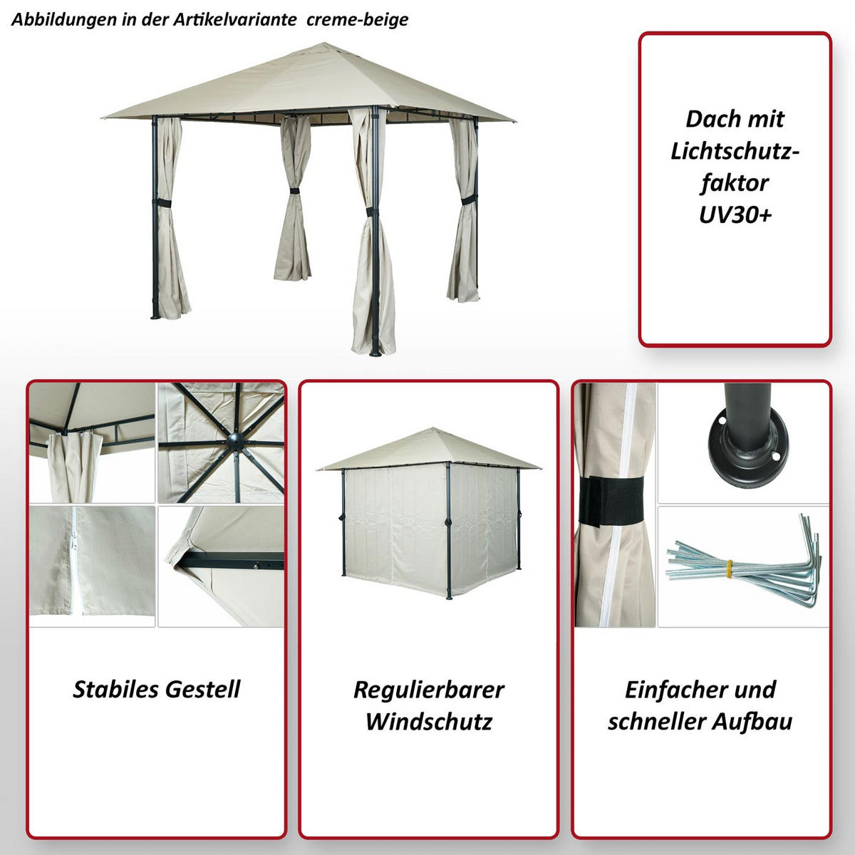 PERGOLA Cremeweiß - Weiß, Textil (300/255/300cm) - MCW