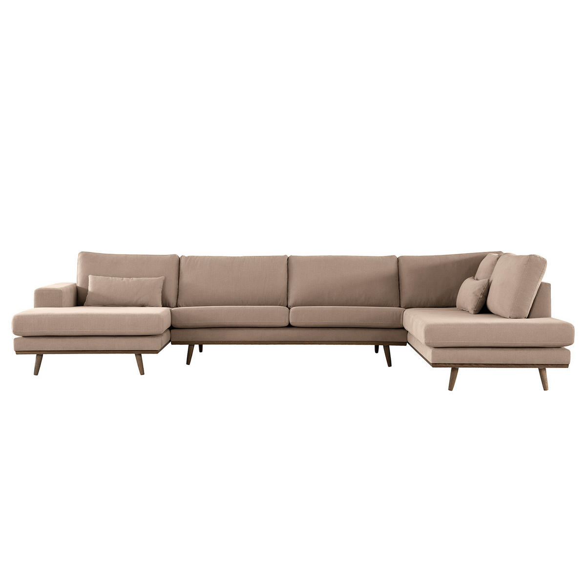 WOHNLANDSCHAFT mit Longchair - Taupe/Eichefarben, Naturmaterialien/Eichenholz (371/81/219cm) - home24