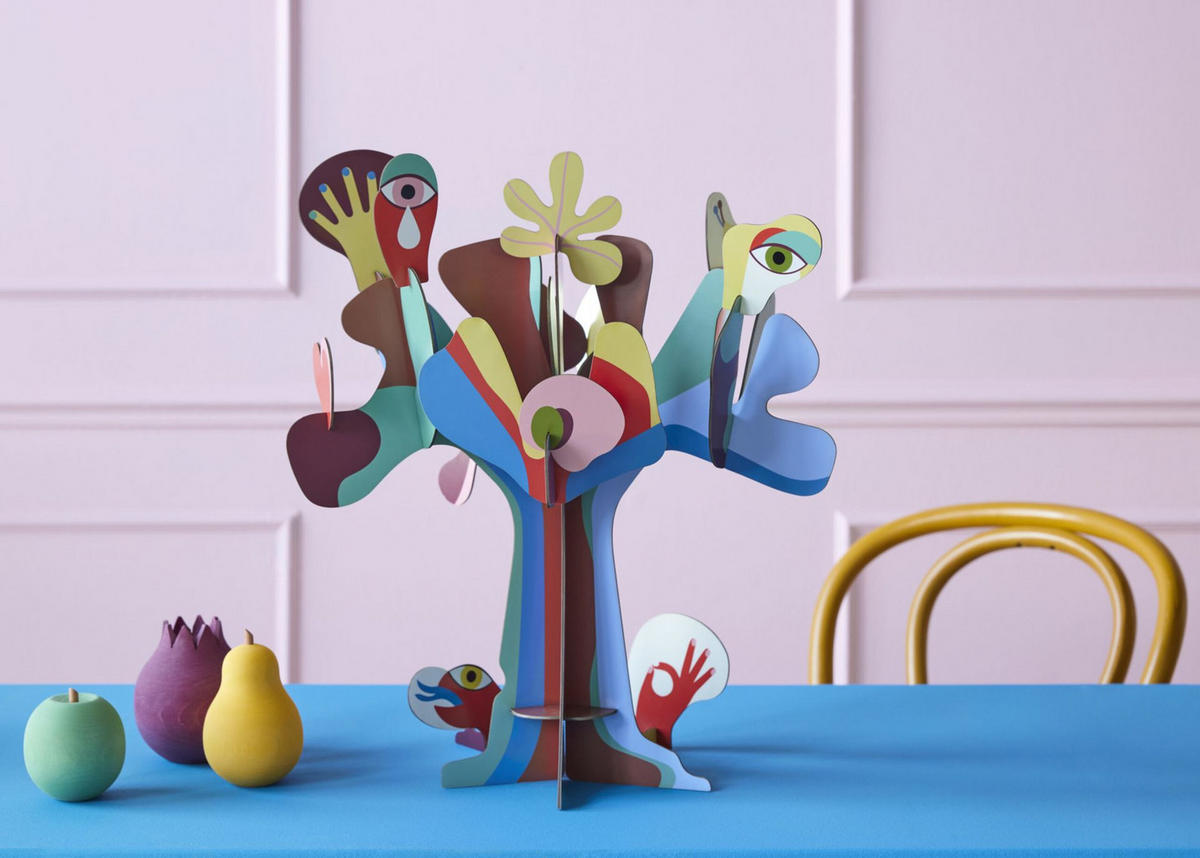 DEKOFIGUR Abstrakter Baum 35/38 cm - Multicolor, Wellpappe (35/38/35cm) - KUNSTLOFT