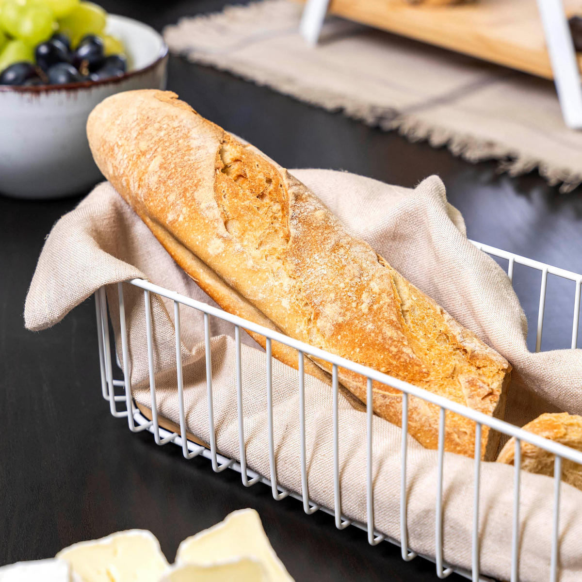 BROTKORB lang, Bambus/Metall weiß - Weiß, Metall (12.5/8.5/42cm) - eluno