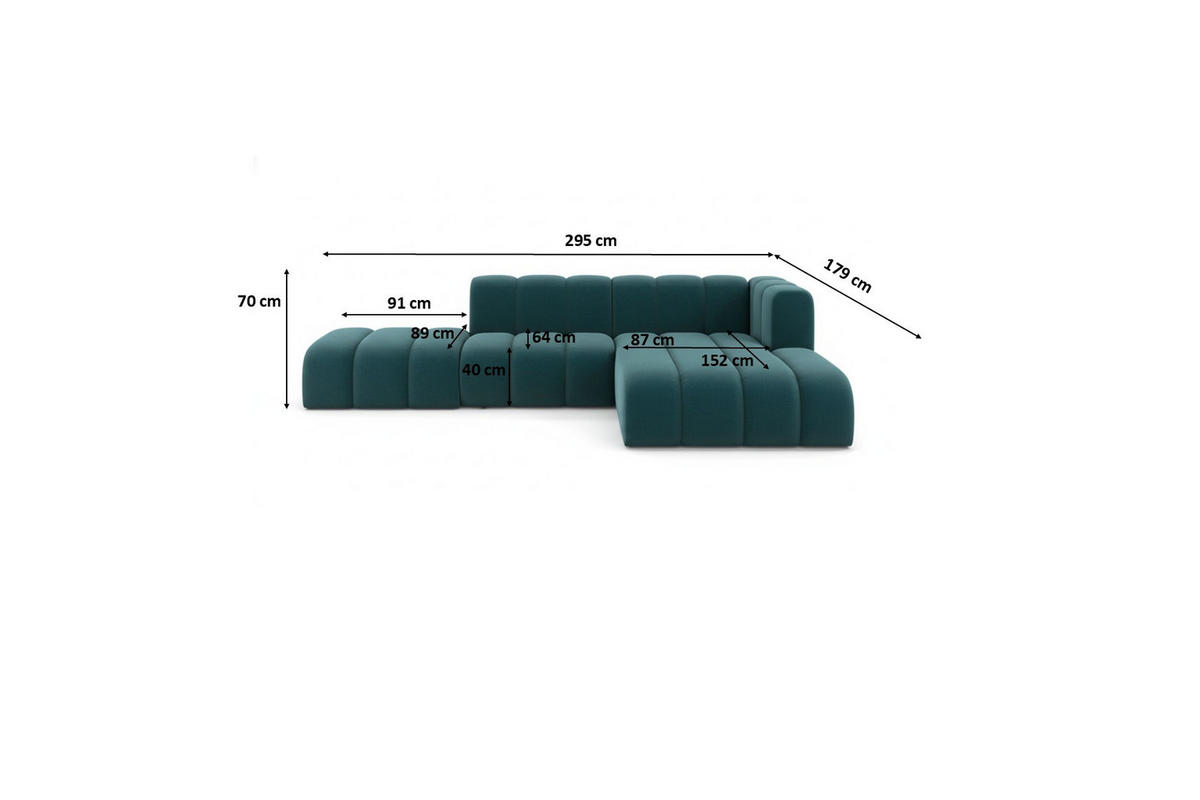ECKSOFA L-form mit Hocker, Grand Mini, Stoff Salvador, Azurblau, Rechts - Blau, Holz (295/179cm) - Kaiser Möbel