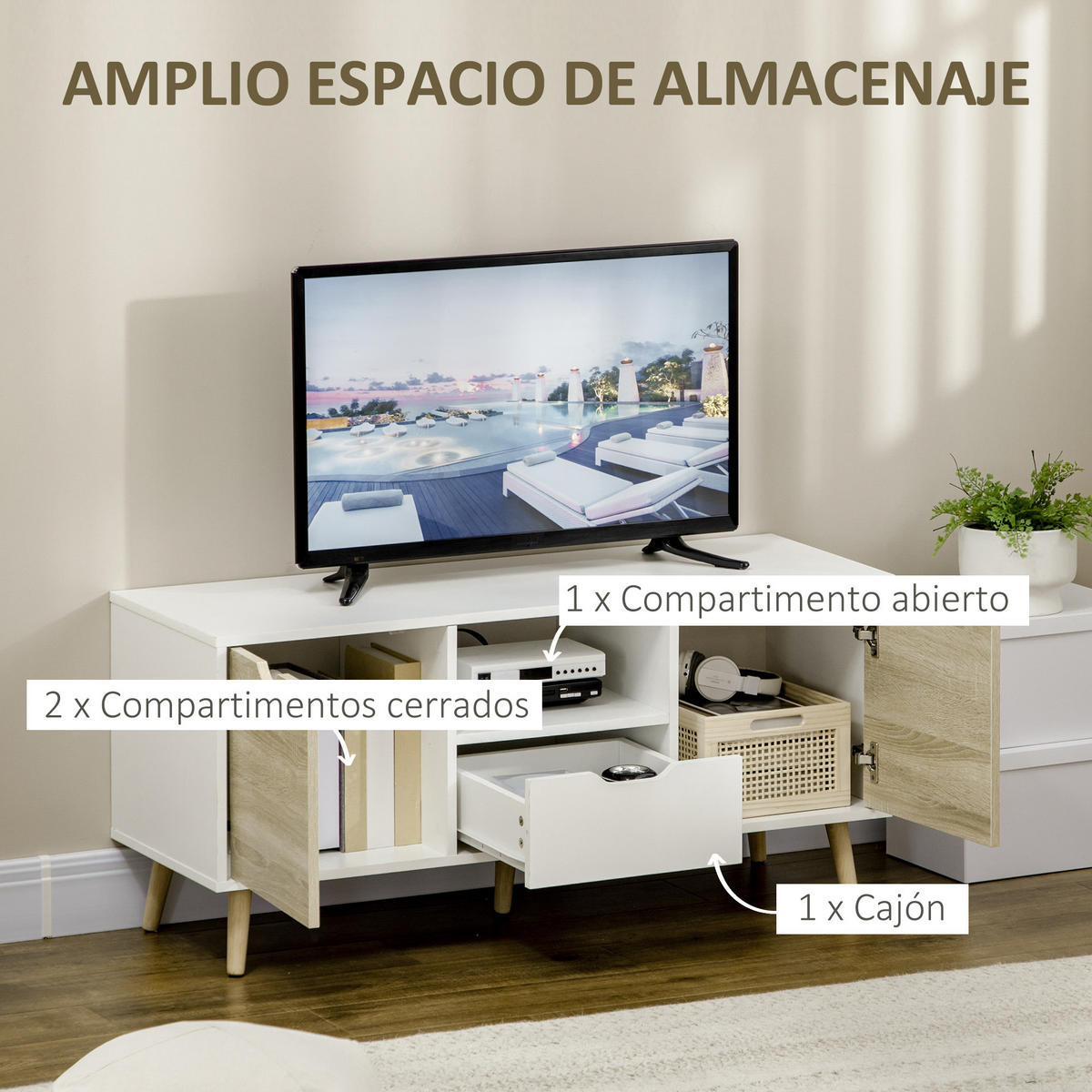 TV-MÖBEL Weiß 1 Stück - Weiß, Holzwerkstoff (110/50/40cm) - GiPP