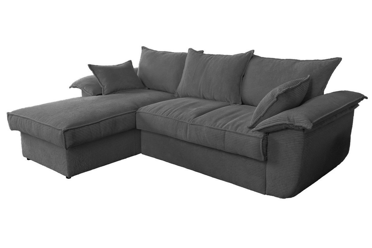 ECKSOFA DAMETO Grau Cord - Schwarz/Grau, Kunststoff/Textil (266/174cm) - KAWOLA