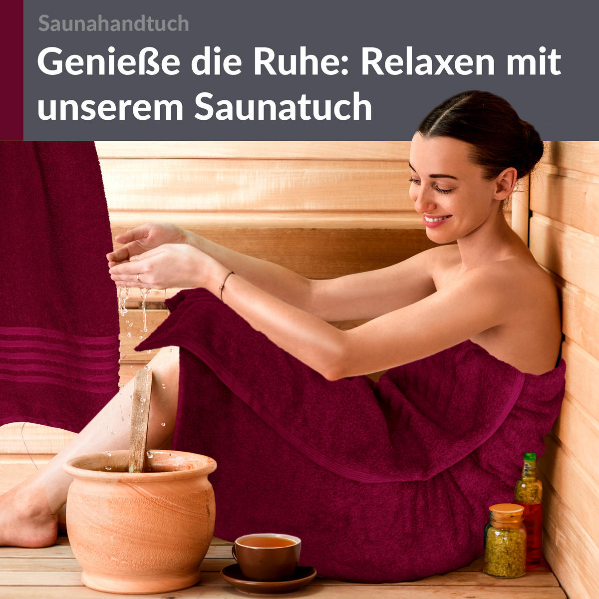 SAUNATUCH 80x200 cm 2er Set London Kirschrot - Kirschrot, Textil (80/200cm) - Lashuma