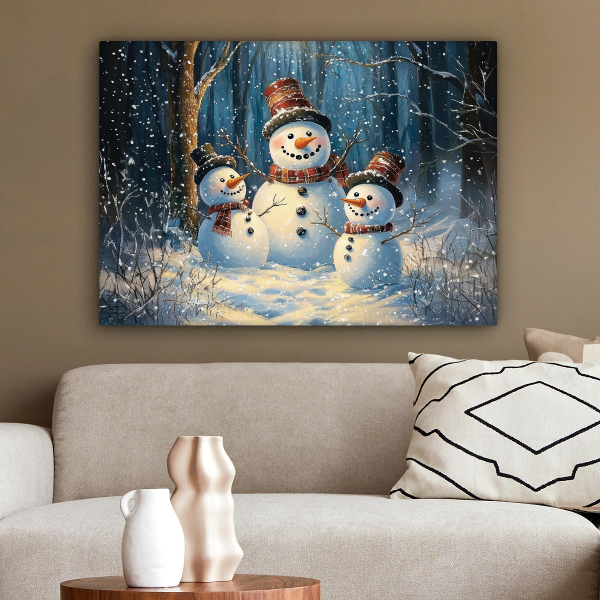 LEINWANDBILD Schneemann - Schnee - Winter - Wald Wandbilder 80x60 cm - Hellblau, Textil (80/60cm) - MuchoWow
