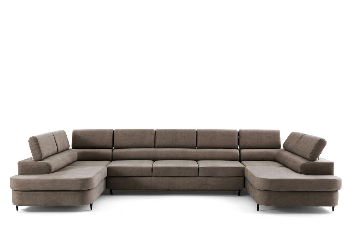 ECKSOFA U-Form PRIAM MAXI U2 XXL Ecksofa U-form 400 cm mit Schlaffunktion, 2 Bettkästen & Kopfteilverstellung Braun - Taupe, Holz/Textil (400/91/203cm) - Muffo