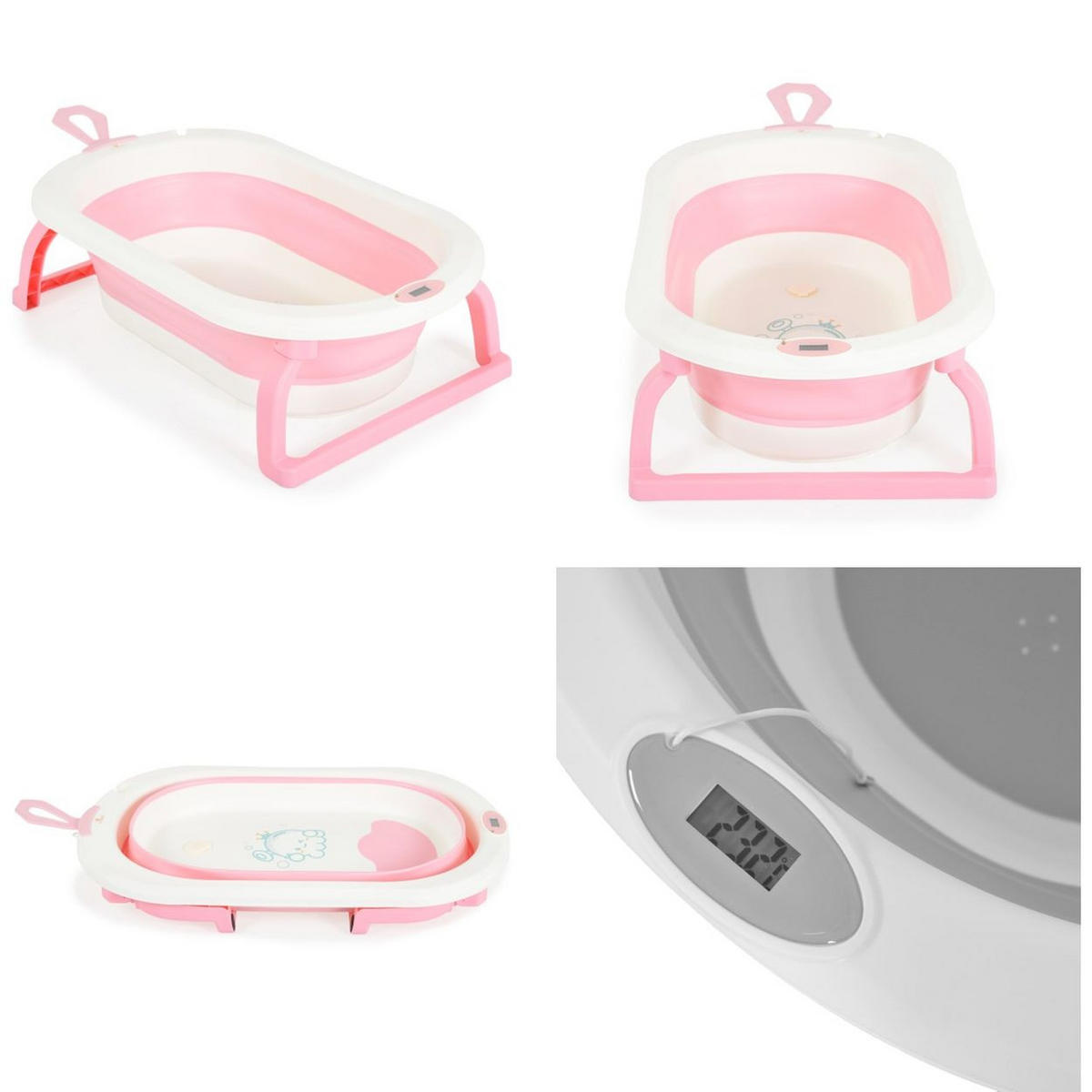 BABYBADEWANNE Terra rosa 87 cm, faltbar, Digitalthermometer, Wasserablauf, Brausehalterung - Rosa, Kunststoff (48/87cm) - Cangaroo