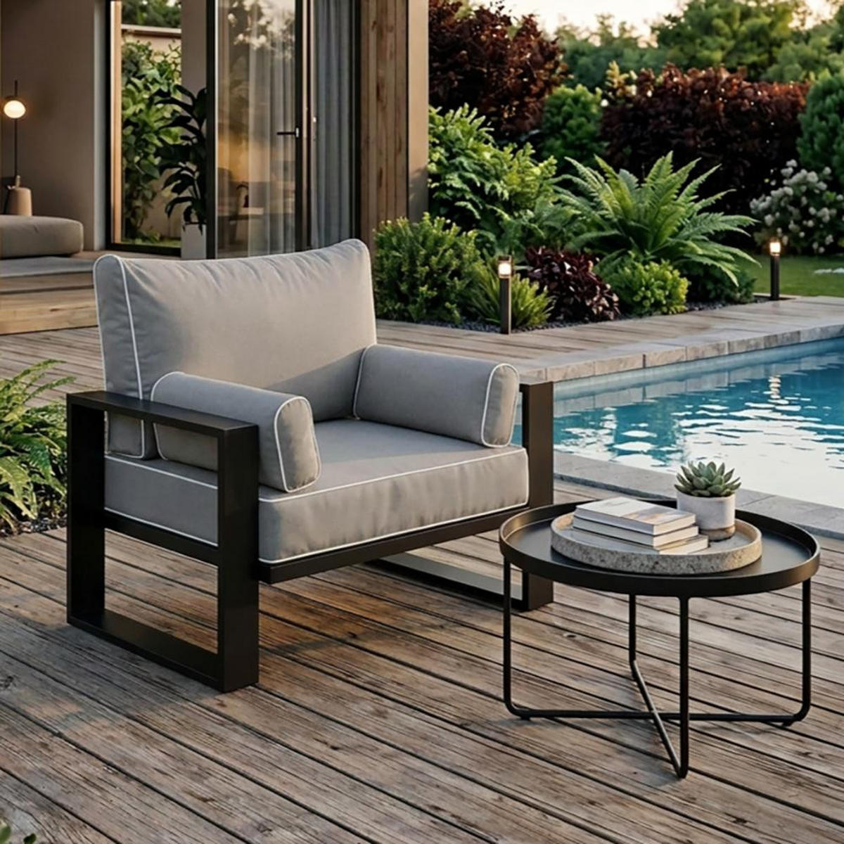 GARTENSET Verdino 3+1+1 mit Metallrahmen anthrazit - Anthrazit, Metall - Beautysofa