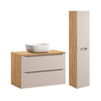 KÚPEĽŇOVÝ NÁBYTOK 90cm Elora 2-dielna súprava Béžová a drevo - hnedá, kompozitné drevo (90/59/46cm) - Petits-meubles