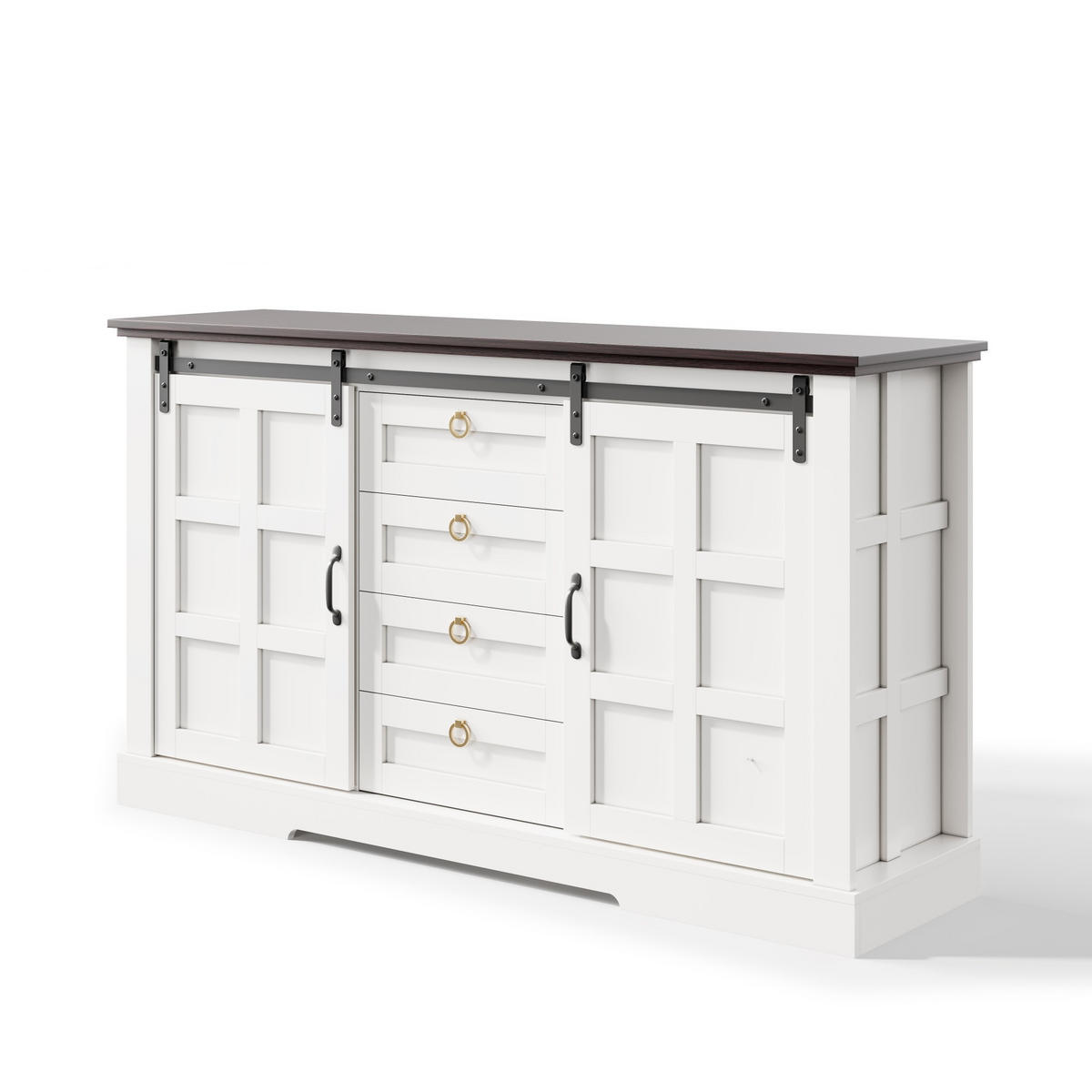 SIDEBOARD 150/40/85 cm Weiß mit Stauraum, Schiebetüren und 4 Schubladen - Weiß, Holz (150/85/40cm) - Oxeza