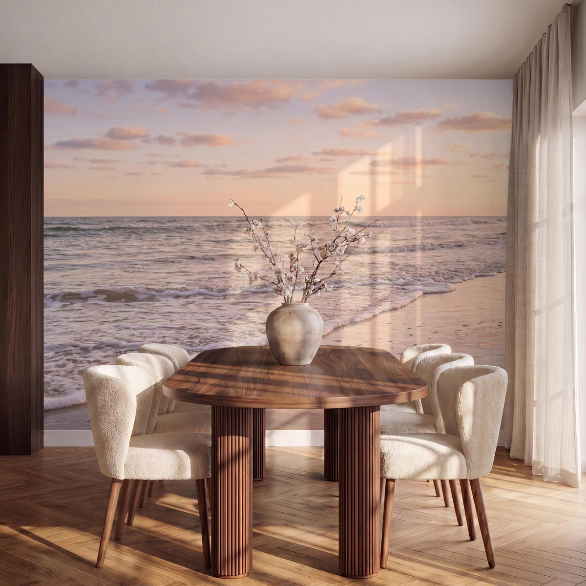 TAPETE - Strand - Brandung - Wolken - 260x200 cm - Hellrosa, Papier (260/200cm) - OnlyWow