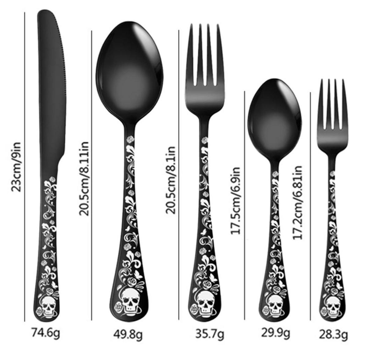 BESTECKSET mit Totenkopfmuster für 4 Personen, 20-teiliges Edelstahl - Schwarz, Metall - Kaket