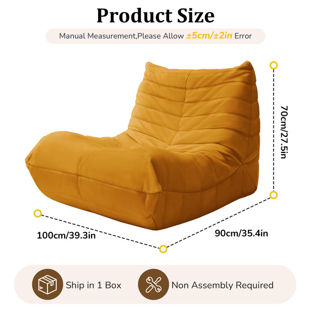 SITZSACK Schwammfüllung 100x90x70cm Kuschelig - Gelb, Textil (90/24/100cm) - Raelunyi