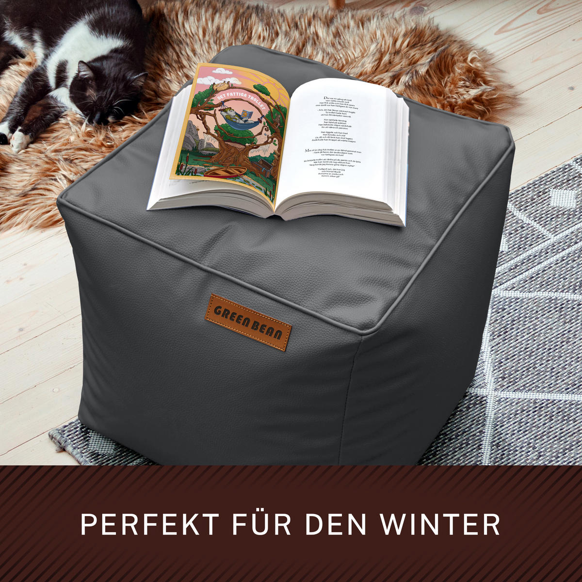 INDOOR HOCKER Cube eckig Kunstleder - Grau, Textil (40/40/40cm) - Green Bean