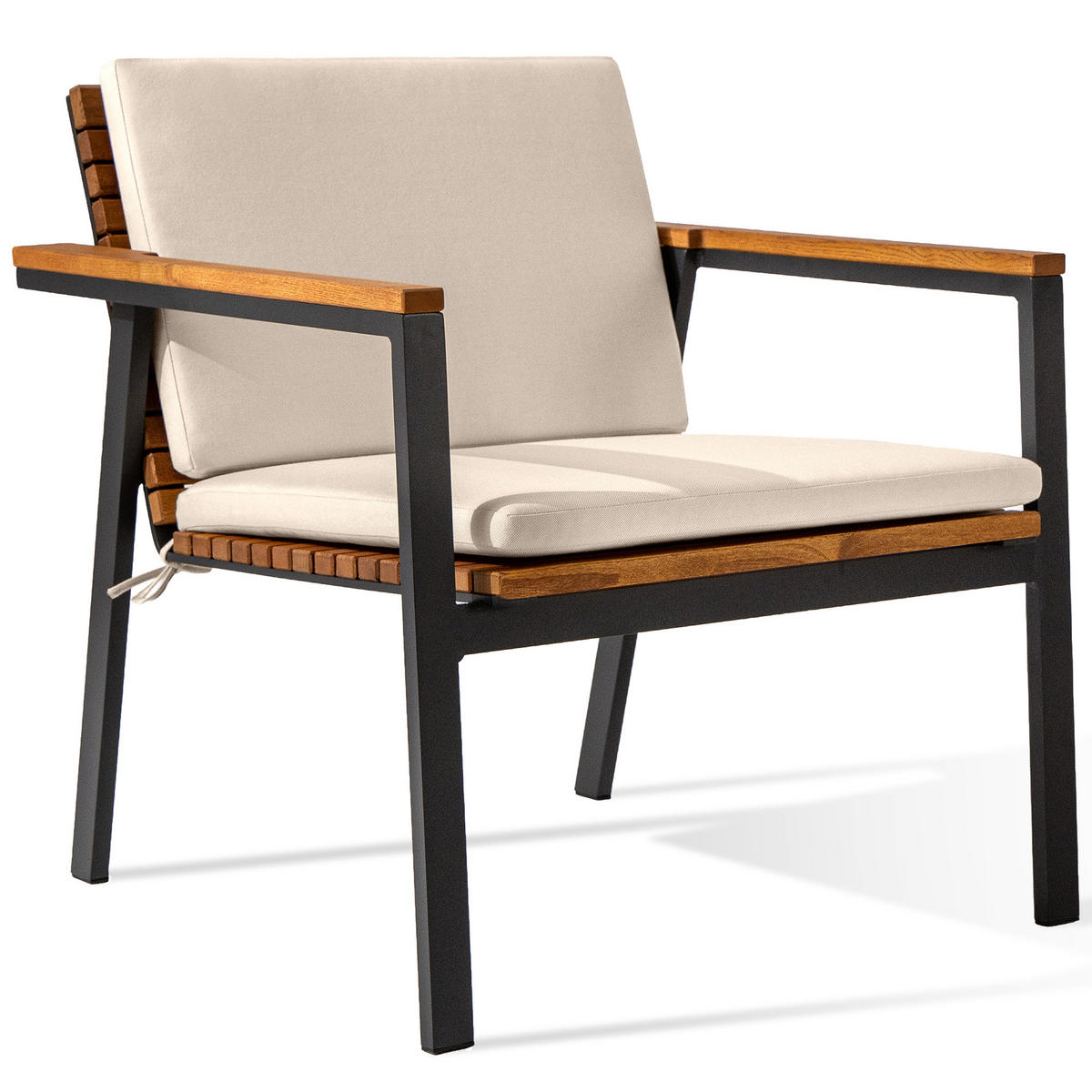 GARTENMÖBELSET ARIATO 4-tlg, mit Kissen - Anthrazit/Beige, Holz/Metall - KONSIMO®