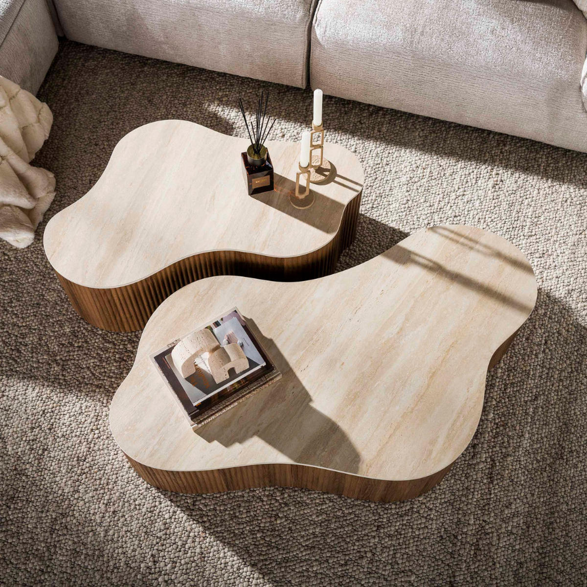 COUCHTISCH Set CERAMO GRANDE 2-teilige XXL-Loungetische im Monolith-Design - Hellbraun/Beige, Keramik (135/75/34cm) - alesvelt