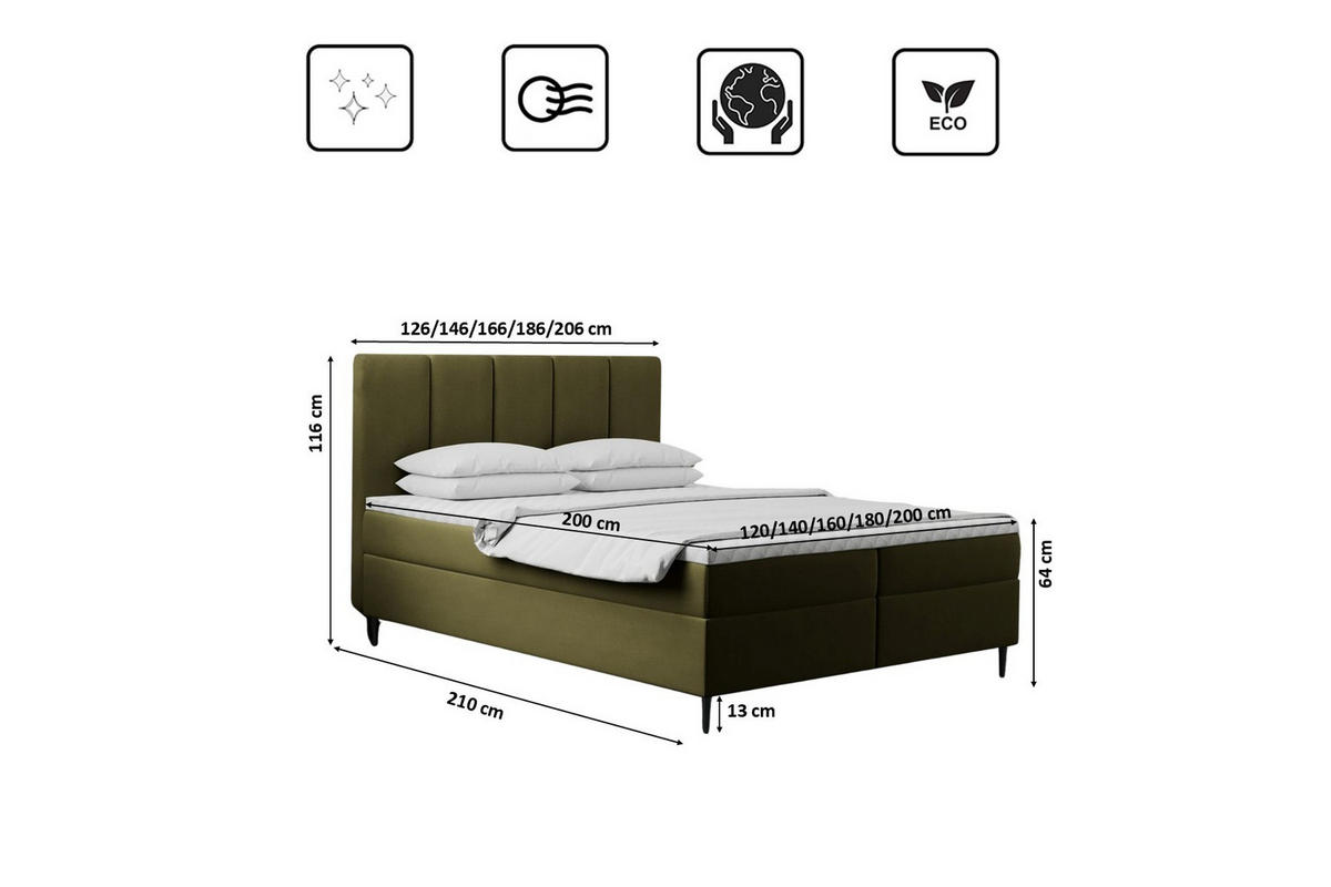 BOXBETT Mit Bettkasten Und Matratze POEL Olive 160x200 cm H2-Pocket - Schwarz/Olivgrün, Holz/Textil (166/200cm) - Kaiser Möbel