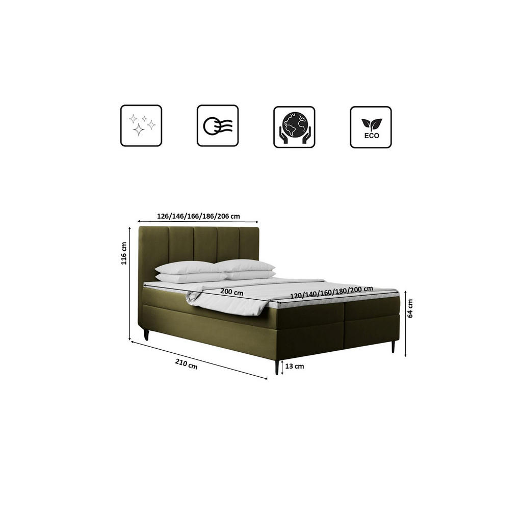 Thumbnail - Kaiser Möbel Boxbett, Rot, Textil, Balkeneiche, 2 Schubladen, H3, Höhe ca. 20 cm, einzeln stellbar, 140x200 cm, Reach, S...