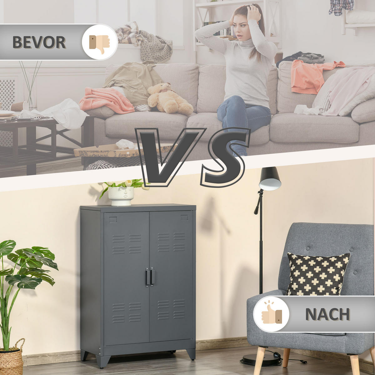 AUFBEWAHRUNGSSCHRANK Metallschrank mit magnetischer Lamellen-Doppeltür Grau - Grau, Metall (33/110/75cm) - HOMCOM