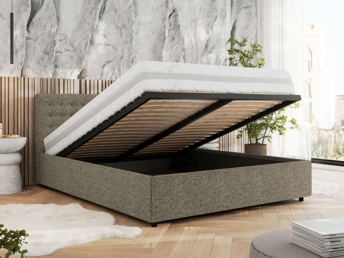 POLSTERBETT PAVO CLASSIC 140/200 - Grau Strukture - Multipocket-Matratze - Grau, Textil (140/200cm) - MKS