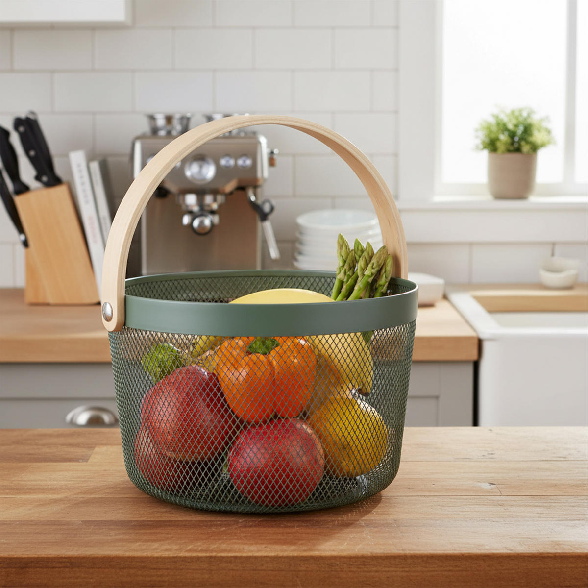 DRAHTKORB - Türkis, Holz/Metall (27.5/30/25.5cm) - Relaxdays