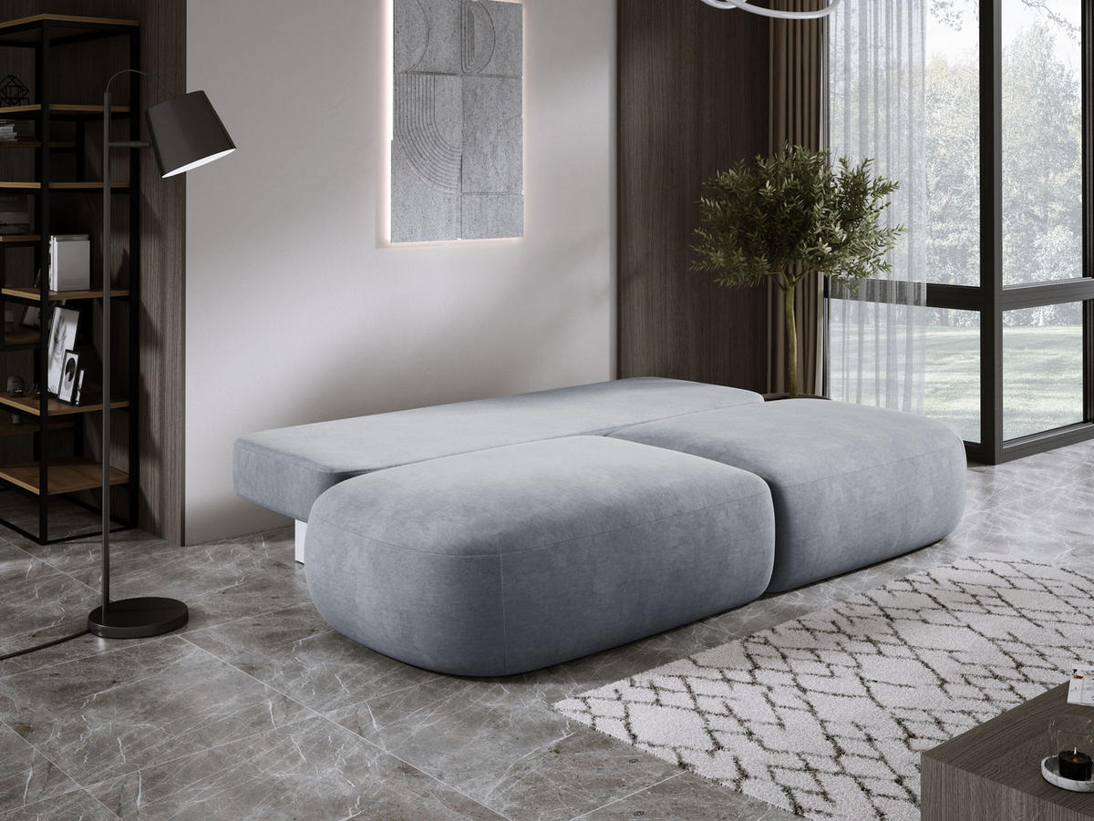 SCHLAFSOFA Moderne BABU mit Schlaffunktion – 3-Sitzer Sofa mit Bettkasten, DL-Automat, 2 Rückenkissen, 2 Zierkissen, 240x90x90 cm, Esche - Hellgrau, Holz/Textil (240/90/90cm) - DomoHome
