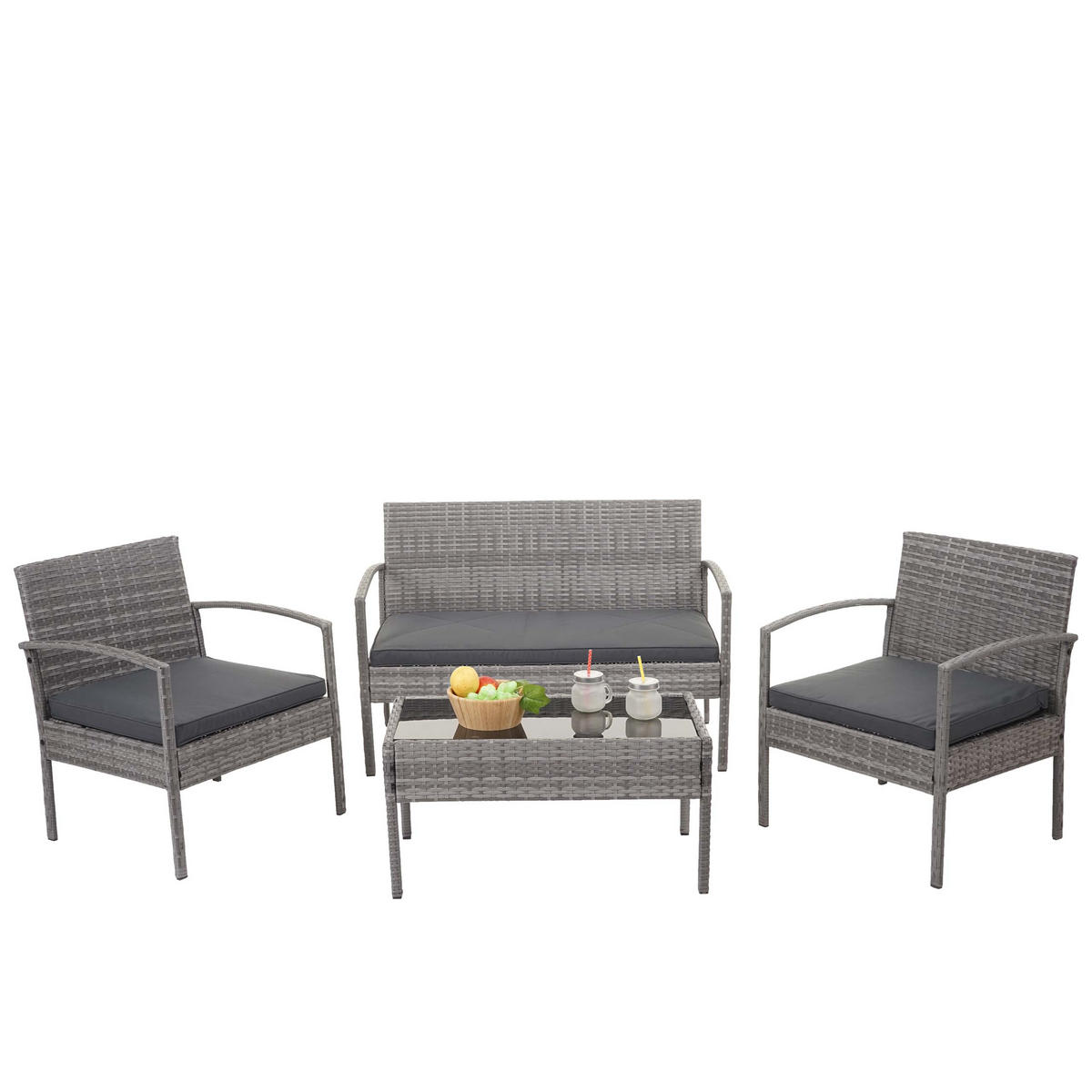 POLY-RATTAN GARNITUR Grau, Anthrazit - Anthrazit/Grau, Kunststoff - MCW