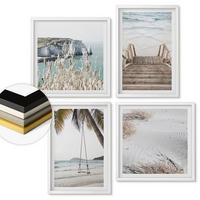 WANDBILDER 4er-Set - 50x50 cm & 40x60 cm Weißer Rahmen - Strandtreppe Schaukel Meer - Weiß, Kunststoff (50/50cm) - ArtPrintCave