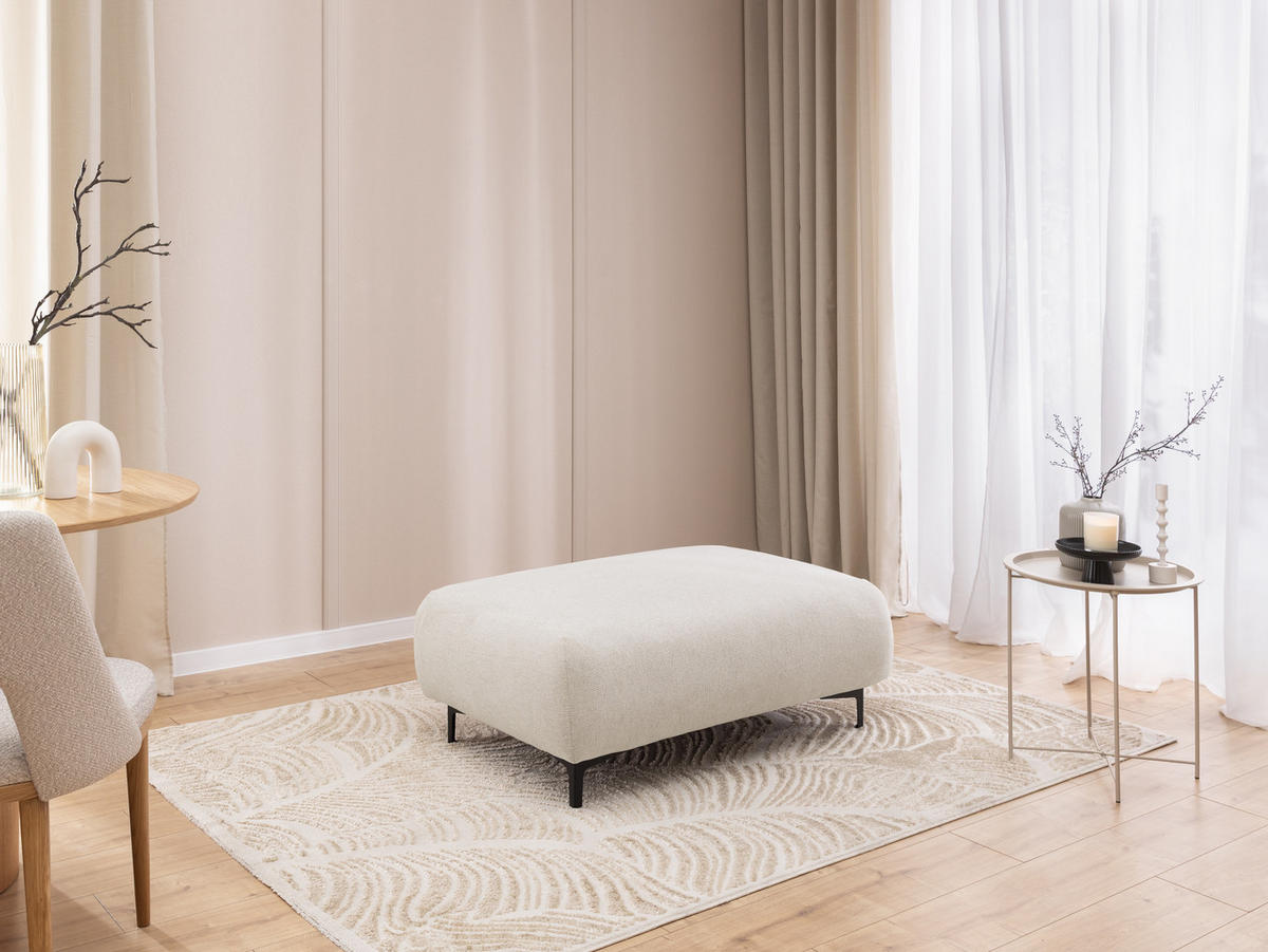 POLSTERHOCKER Cardea in Bubble-Optik aus weichem Creme Strukturstoff mit hohem Sitzkomfort - Creme/Schwarz, Holz/Textil (110/46/65cm) - S-Style Möbel