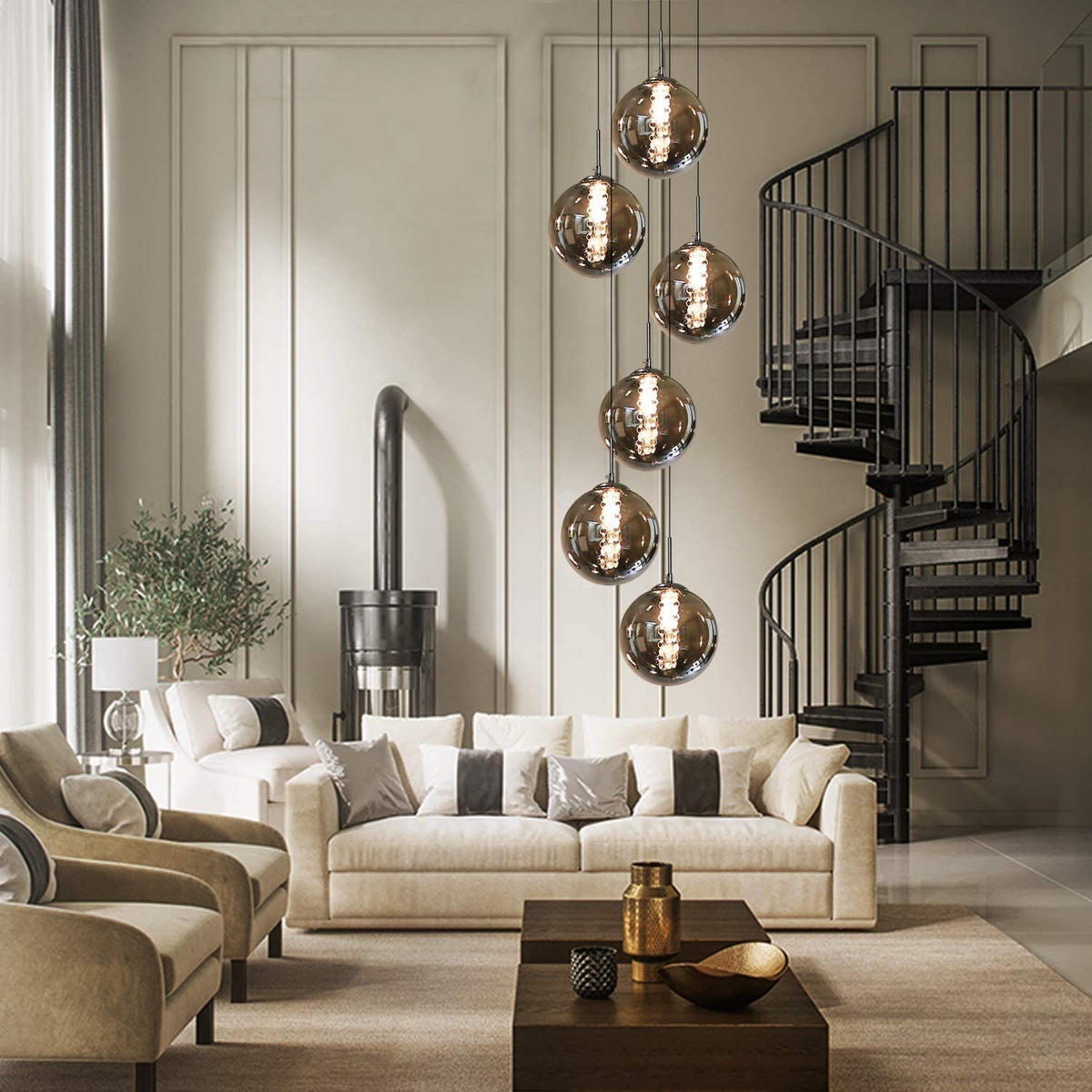 LED-HÄNGELEUCHTE Leuchtjorn 30/30/150 cm - Grau, Glas (30/30/150cm) - ZMH