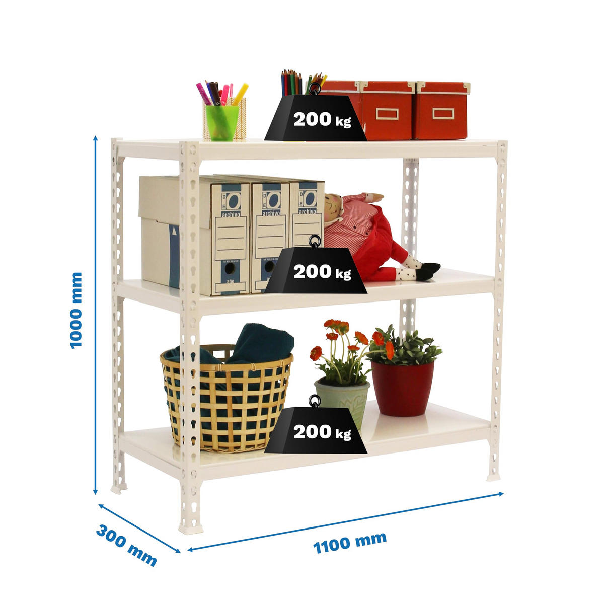 SCHWERLASTREGAL Small Metal Shark HxBxT 100 x 110 x 30 cm Fachlast 200 kg Weiß - Weiß, Metall (110/100/30cm) - PROREGAL
