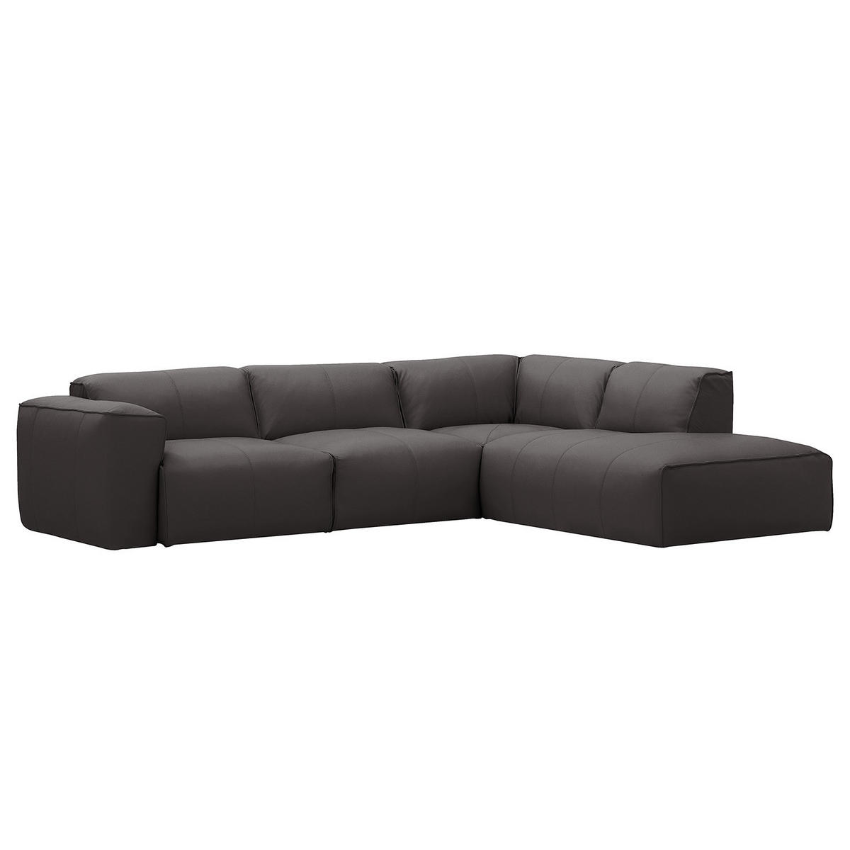 3-SITZER ECKSOFA mit Recamiere - Schwarz/Grau, Leder/Kunststoff (295/231cm) - home24