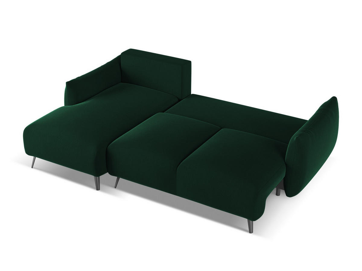 ECKSOFA mit Schlaffunktion Samt Stoff Grün - Dunkelgrün/Schwarz, Textil/Metall (162/242cm) - Makamii