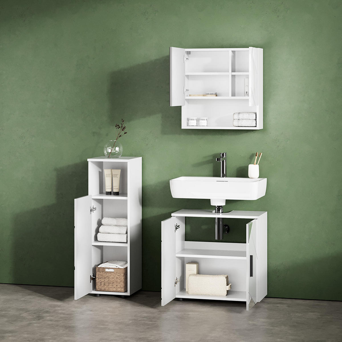 MIDISCHRANK Ronco Weiß Hochglanz mit Einsätzen 30 x 95 cm - Weiß Hochglanz/Grau, Holzwerkstoff (30/95/30cm) - Livinity®
