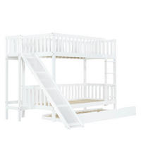 ETAGENBETT 90x200/90x190 mit ausziehbarem Rollbett aus Kiefer & MDF, mit Rutsche, 4-stufiger Leiter und Fallschutz, weiß - Weiß, Holz (90/200cm) - Luhomfu