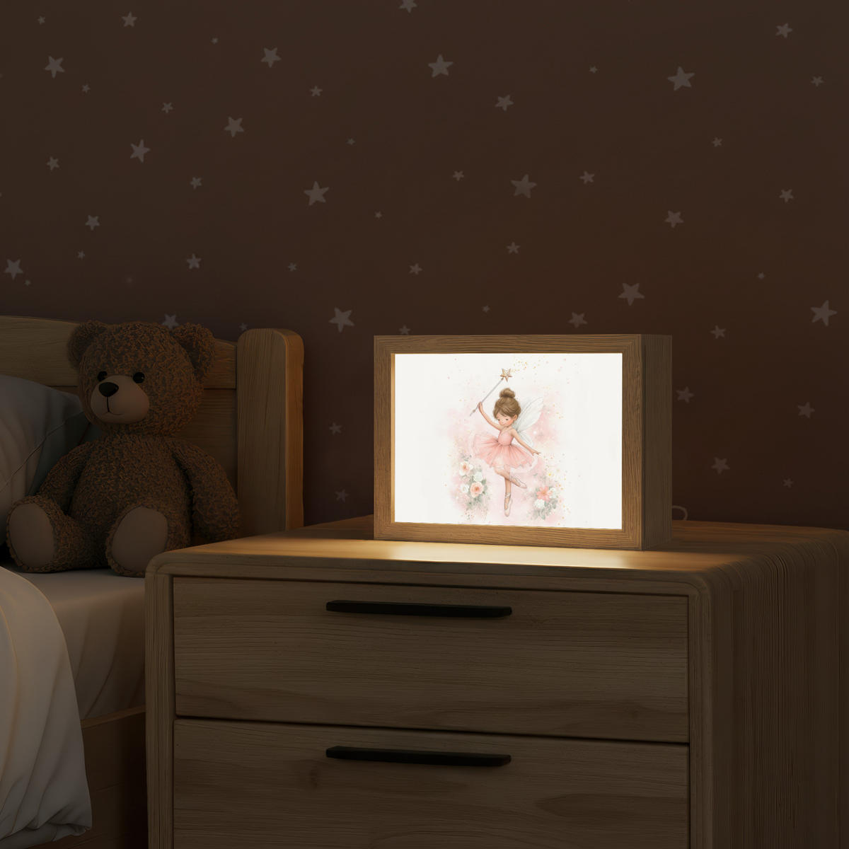 NACHTTISCHLAMPE Ballerina - Fee - Blumen - Rosa 20x15 cm - Rosa, Holzwerkstoff (8/20/15cm)