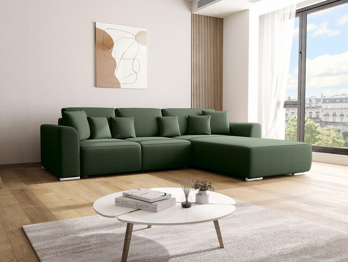 ECKSOFA mit Schlaffunktion - Ecke wechselbar - Stoff - Tannengrün MELTANA - Grün, Textil (293/195cm) - Vente-Unique