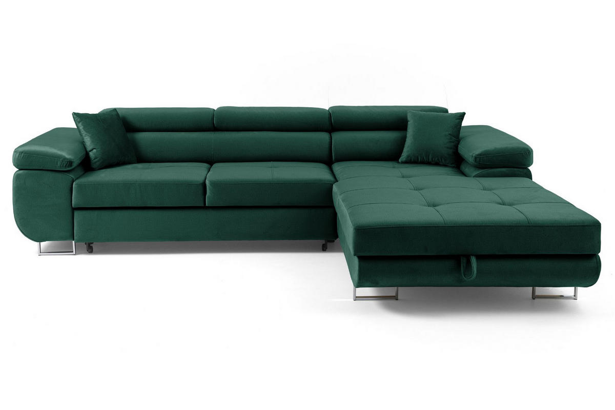 ECKSOFA ALONZO L Rechts mit Schlaffunktion 125x195 Velours Grün - Silberfarben/Grün, Holz/Textil (203/275cm) - Muffo